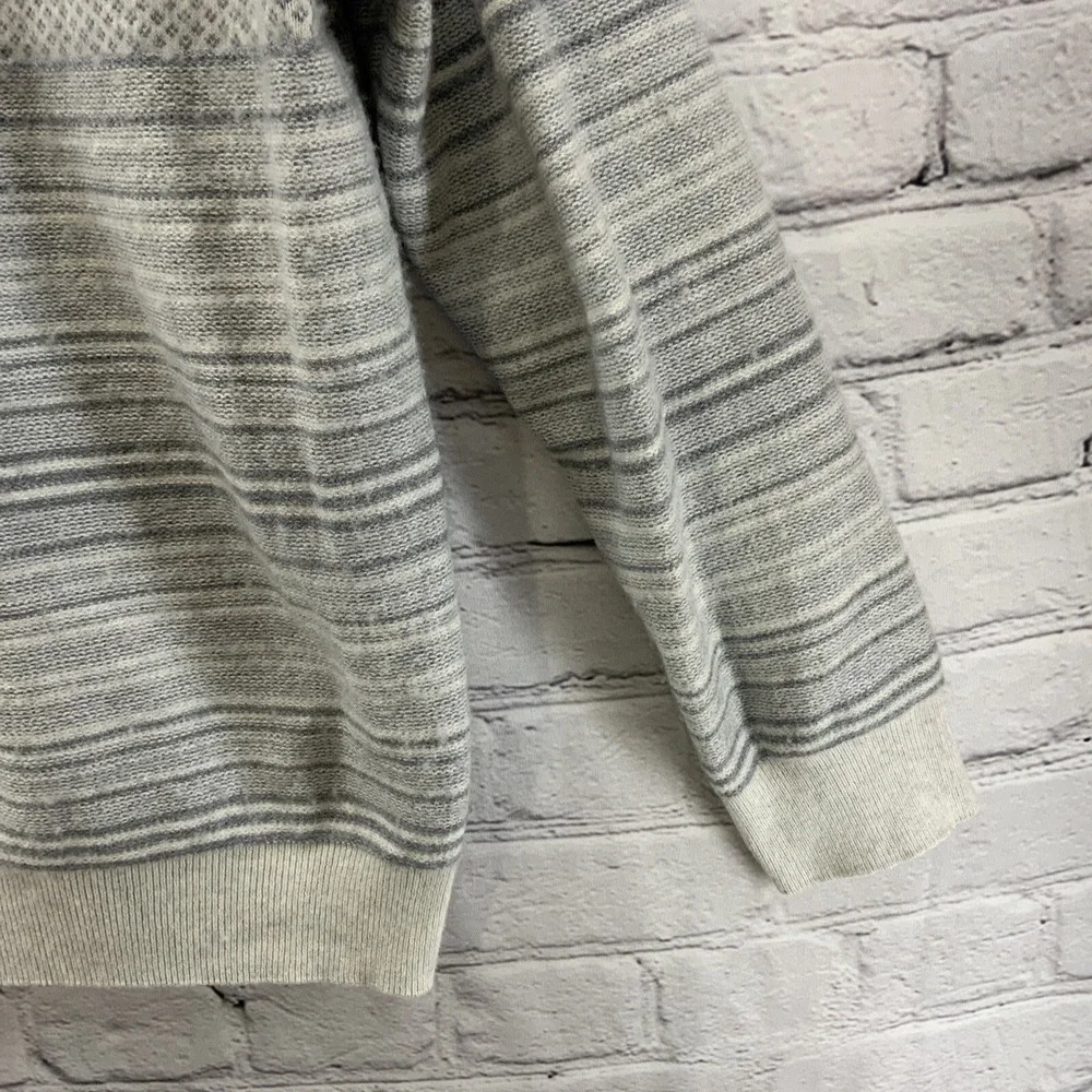 Perry Ellis Sweater‎ Merino Wool Blend Mens Sz L Gray Striped Pullover Henley